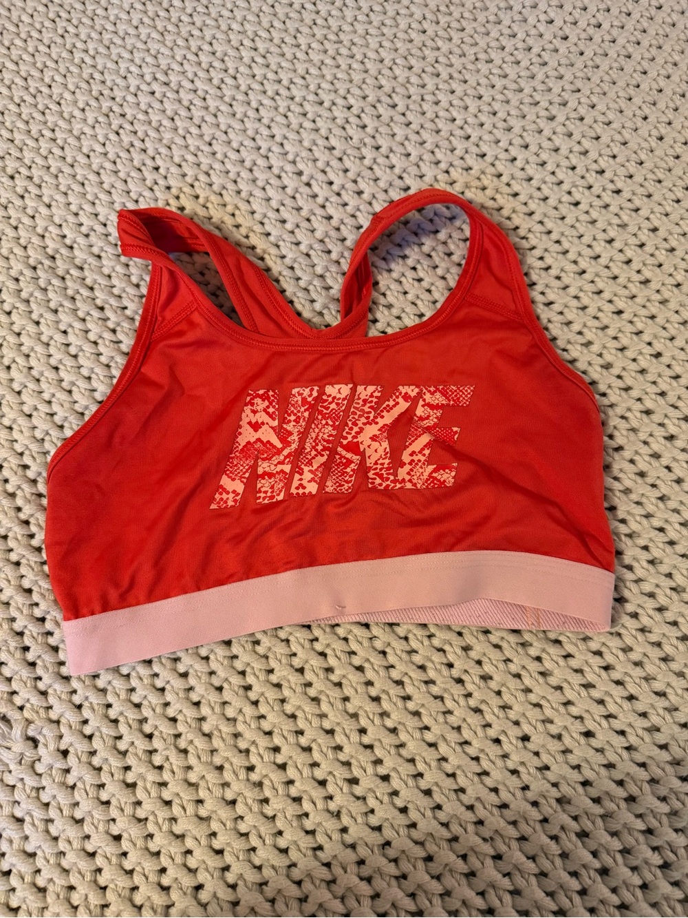 Nike Red Swim Sports Bra with Light Pink Band